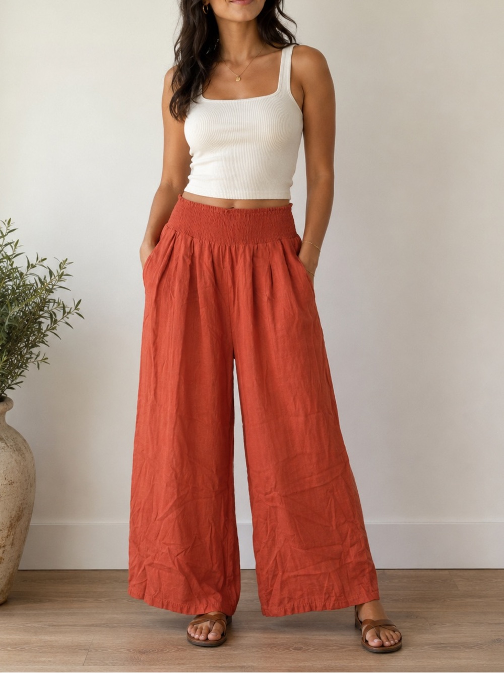 Urban Coco Wide-leg Smocked waist Pants